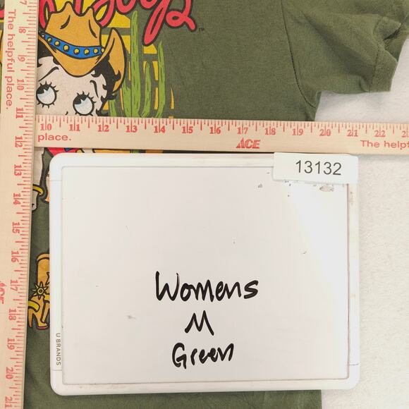 Betty Boop Rodeo Girl Casual Short Sleeve Shirt Womens Size Medium M Green - Picture 7 of 9